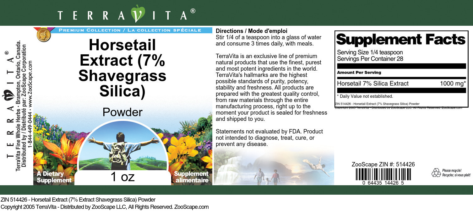 Horsetail Extract (7% Shavegrass Silica) Powder - Label