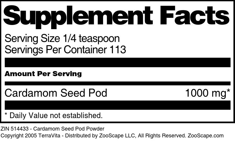 Cardamom Seed Pod Powder - Supplement / Nutrition Facts