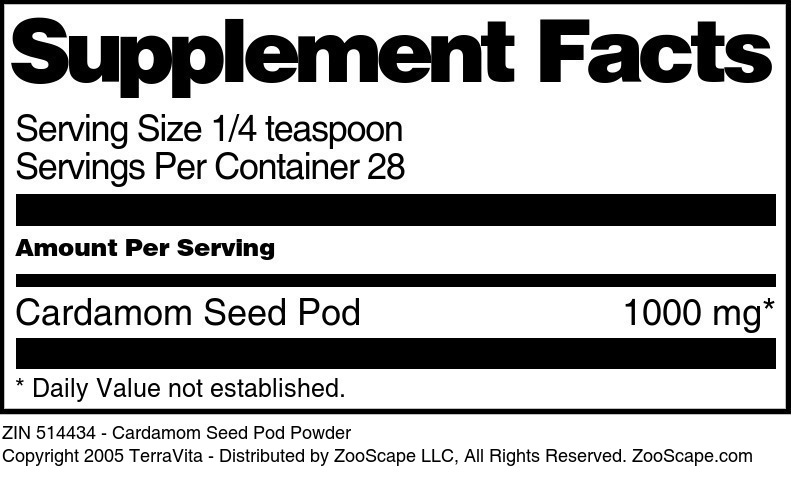 Cardamom Seed Pod Powder - Supplement / Nutrition Facts