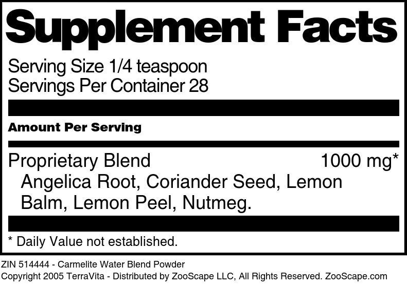 Carmelite Water Blend Powder - Supplement / Nutrition Facts