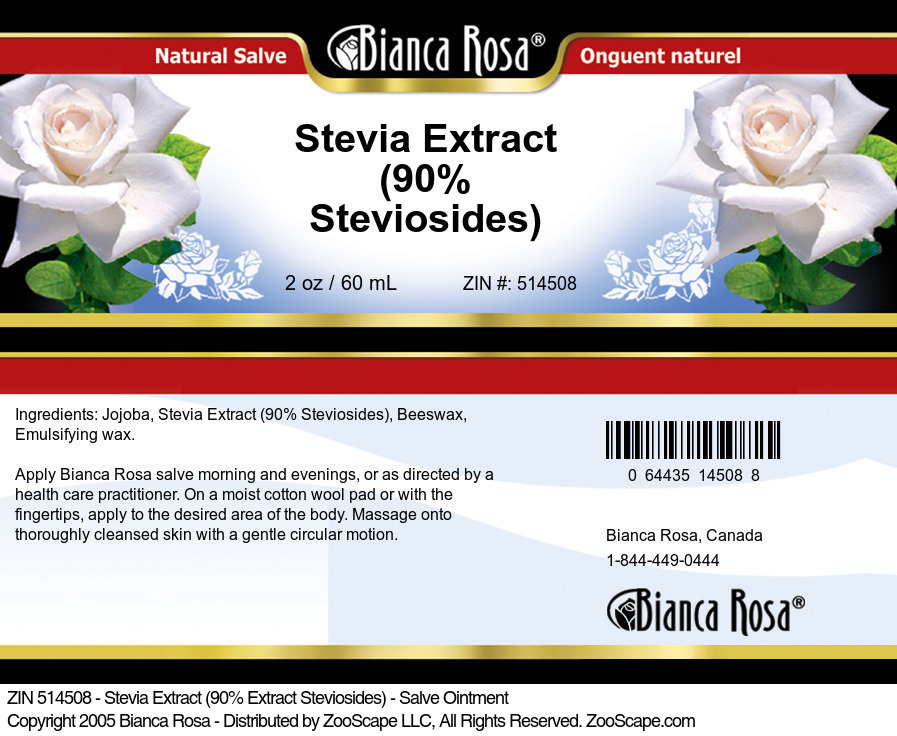 Stevia Extract (90% Steviosides) - Salve Ointment - Label