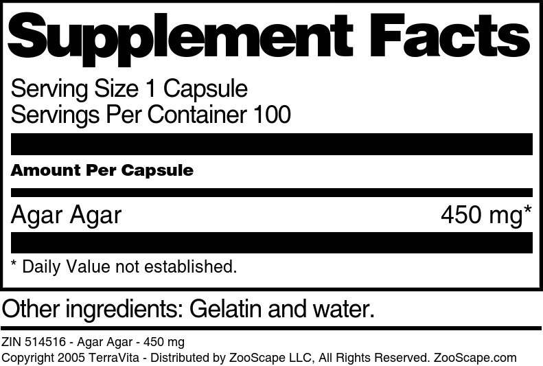Agar Agar - 450 mg - Supplement / Nutrition Facts
