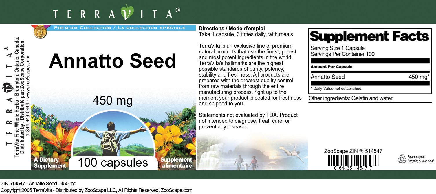 Annatto Seed - 450 mg - Label