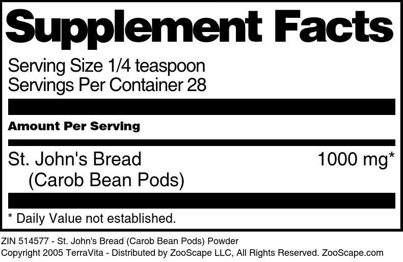 St. John's Bread (Carob Bean Pods) Powder - Supplement / Nutrition Facts