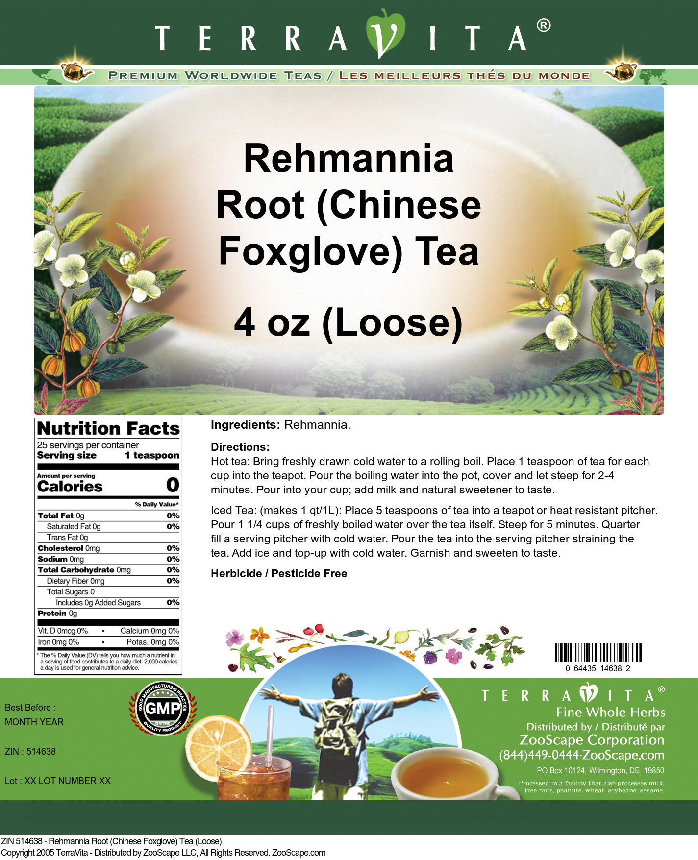 Rehmannia Root (Chinese Foxglove) Tea (Loose) - Label
