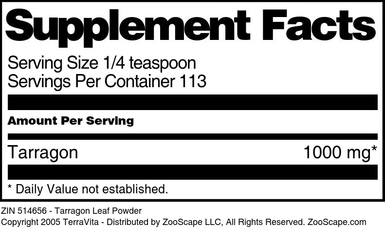 Tarragon Leaf Powder - Supplement / Nutrition Facts