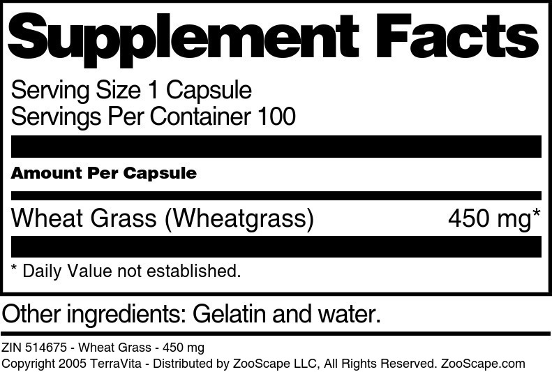 Wheat Grass - 450 mg - Supplement / Nutrition Facts