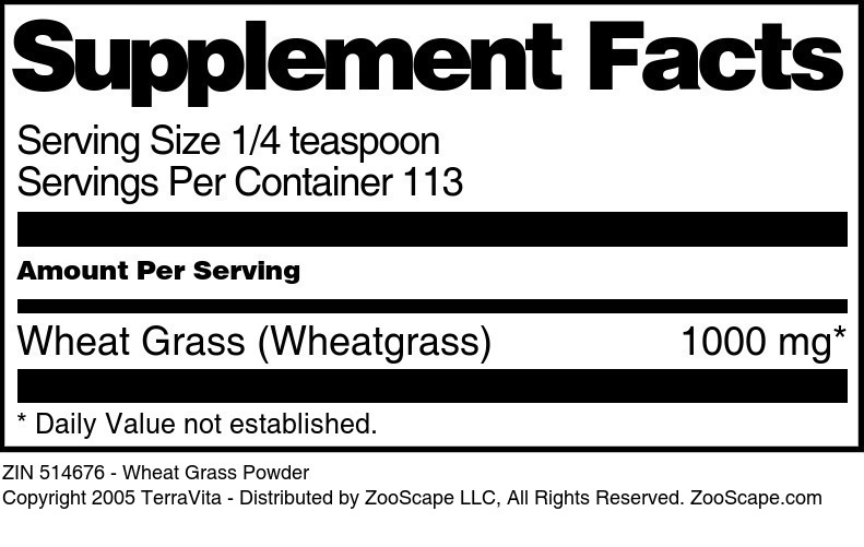 Wheat Grass Powder - Supplement / Nutrition Facts