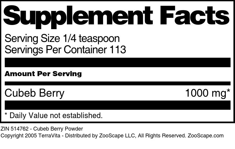 Cubeb Berry Powder - Supplement / Nutrition Facts