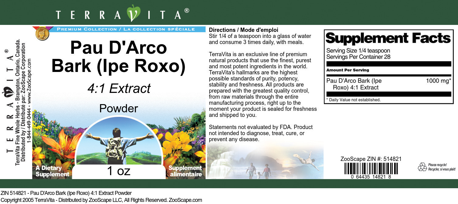 Pau D'Arco Bark (Ipe Roxo) 4:1 Extract Powder - Label