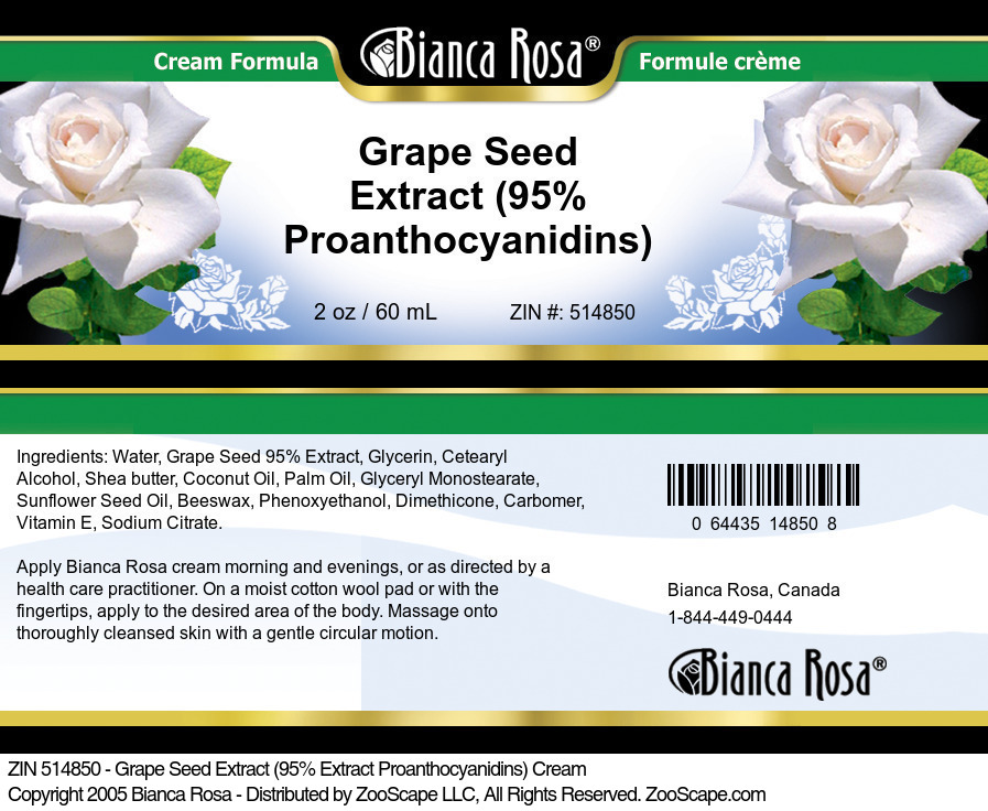 Grape Seed Extract (95% Proanthocyanidins) Cream - Label