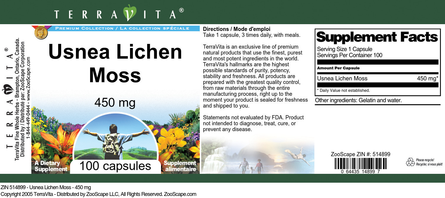 Usnea Lichen Moss - 450 mg - Label