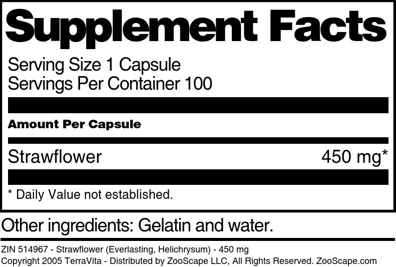 Strawflower (Everlasting, Helichrysum) - 450 mg - Supplement / Nutrition Facts