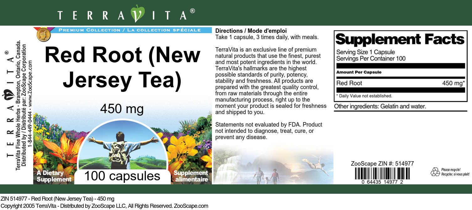 Red Root (New Jersey Tea) - 450 mg - Label
