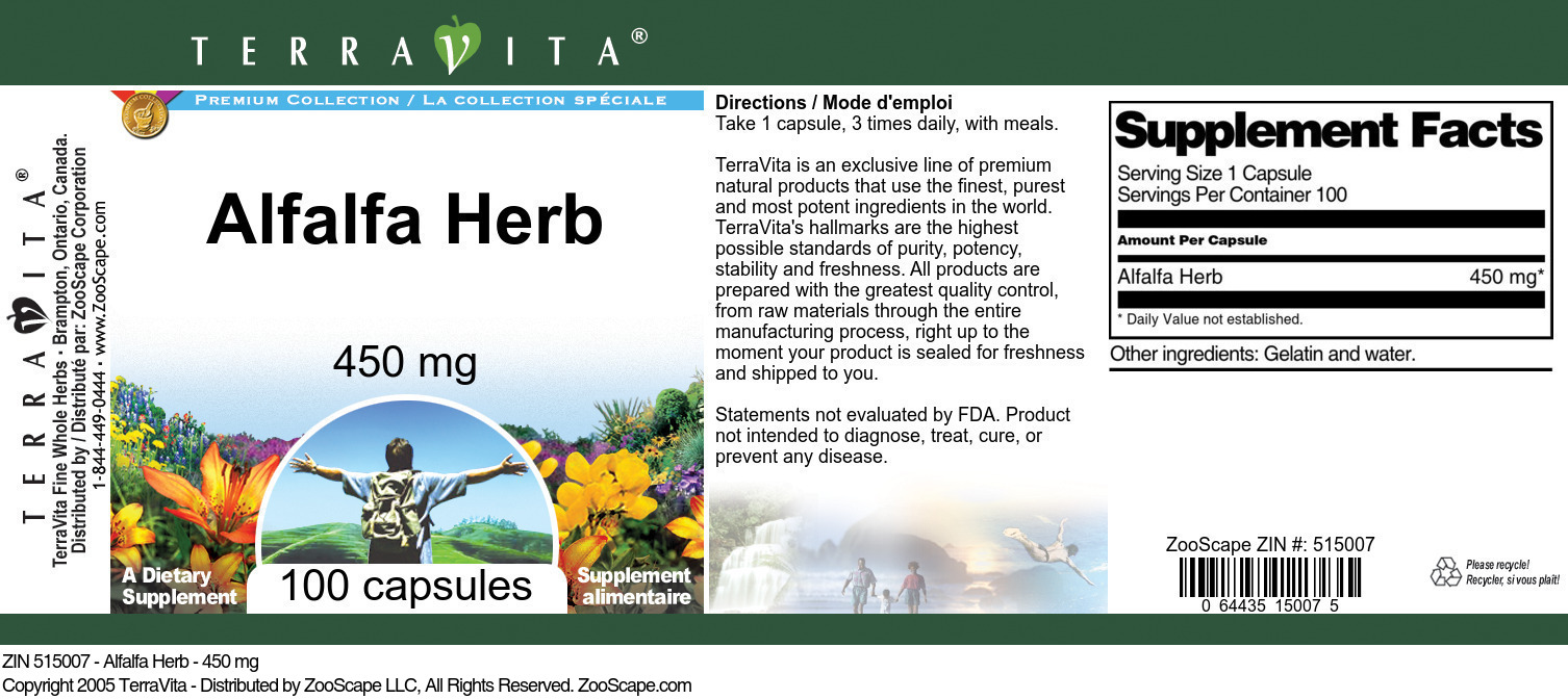 Alfalfa Herb - 450 mg - Label