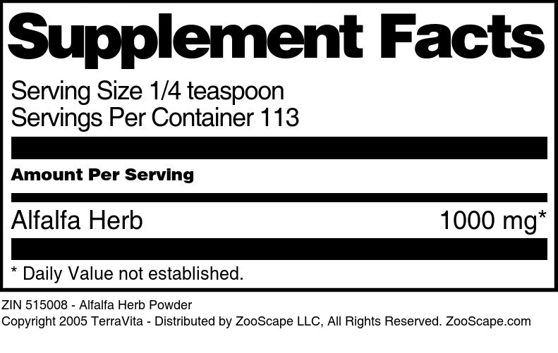 Alfalfa Herb Powder - Supplement / Nutrition Facts