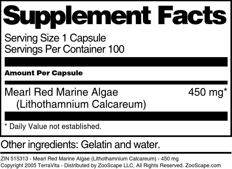 Mearl Red Marine Algae (Lithothamnium Calcareum) - 450 mg - Supplement / Nutrition Facts