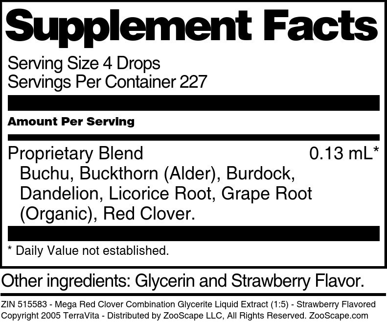 Mega Red Clover Combination Glycerite Liquid Extract (1:5) - Supplement / Nutrition Facts