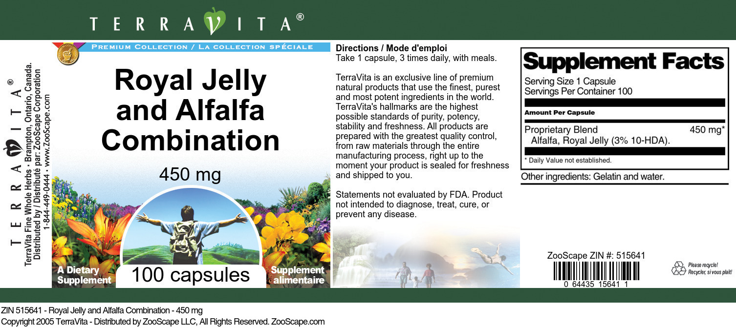 Royal Jelly and Alfalfa Combination - 450 mg - Label