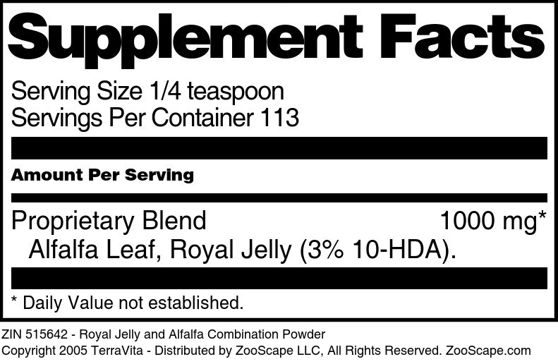 Royal Jelly and Alfalfa Combination Powder - Supplement / Nutrition Facts