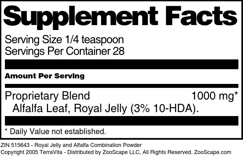 Royal Jelly and Alfalfa Combination Powder - Supplement / Nutrition Facts