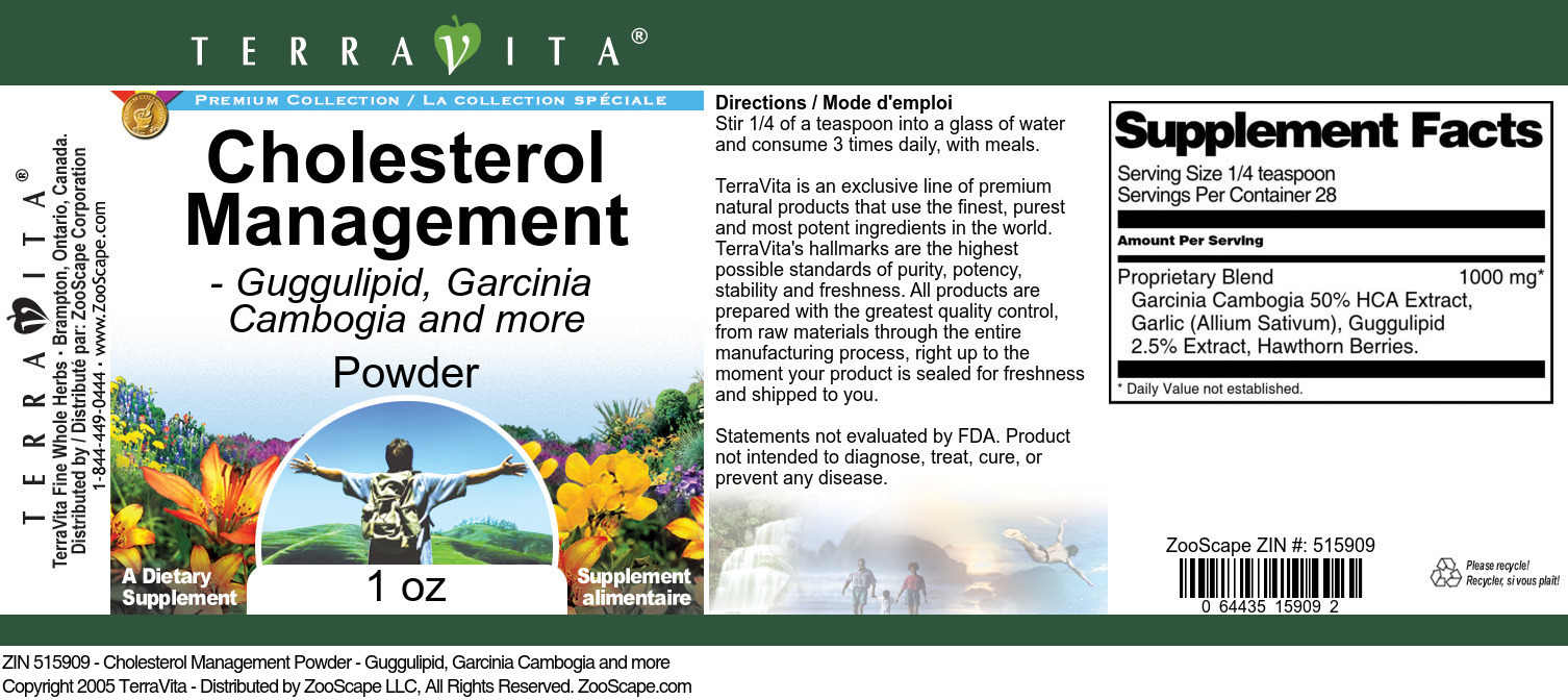 Cholesterol Management Powder - Guggulipid, Garcinia Cambogia and more - Label