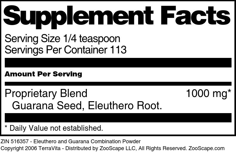 Eleuthero and Guarana Combination Powder - Supplement / Nutrition Facts