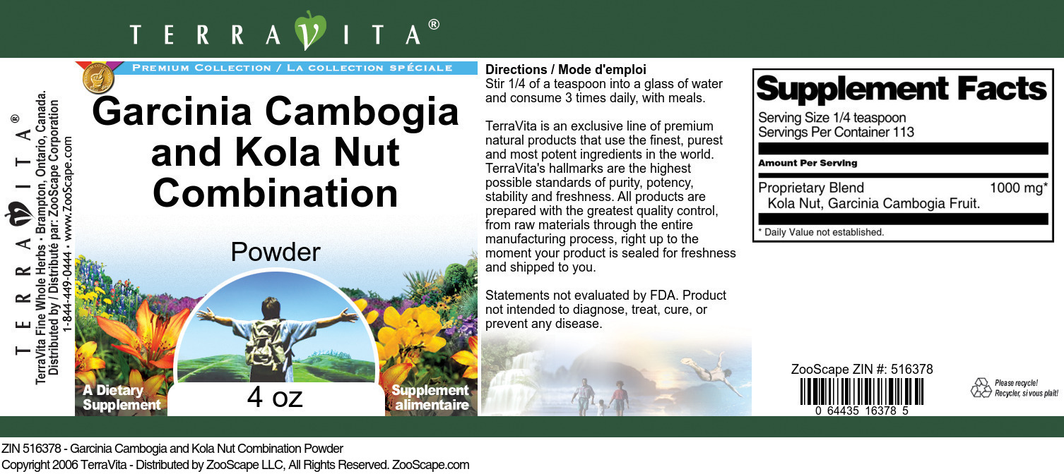 Garcinia Cambogia and Kola Nut Combination Powder - Label