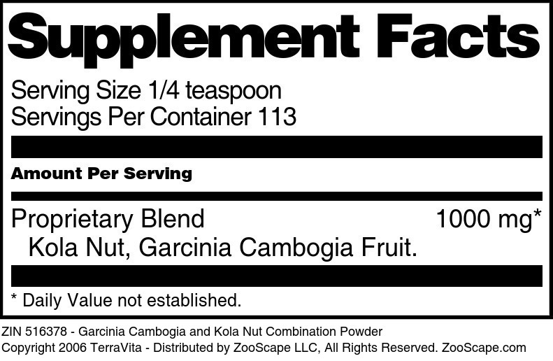 Garcinia Cambogia and Kola Nut Combination Powder - Supplement / Nutrition Facts