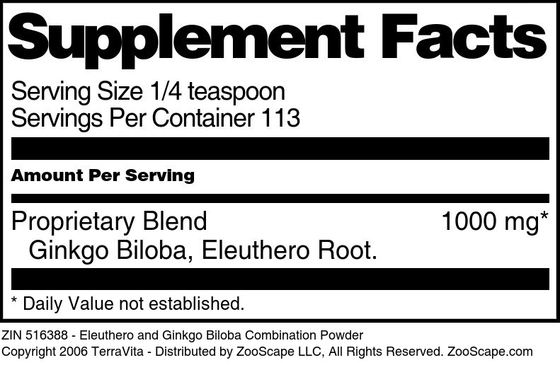 Eleuthero and Ginkgo Biloba Combination Powder - Supplement / Nutrition Facts