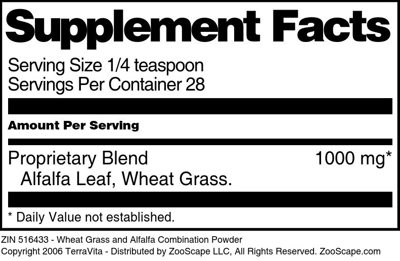Wheat Grass and Alfalfa Combination Powder - Supplement / Nutrition Facts