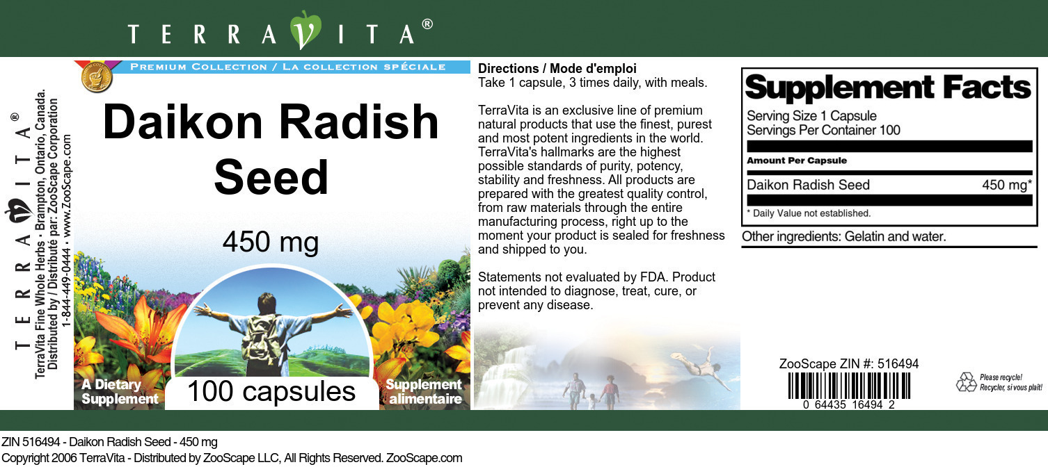 Daikon Radish Seed - 450 mg - Label