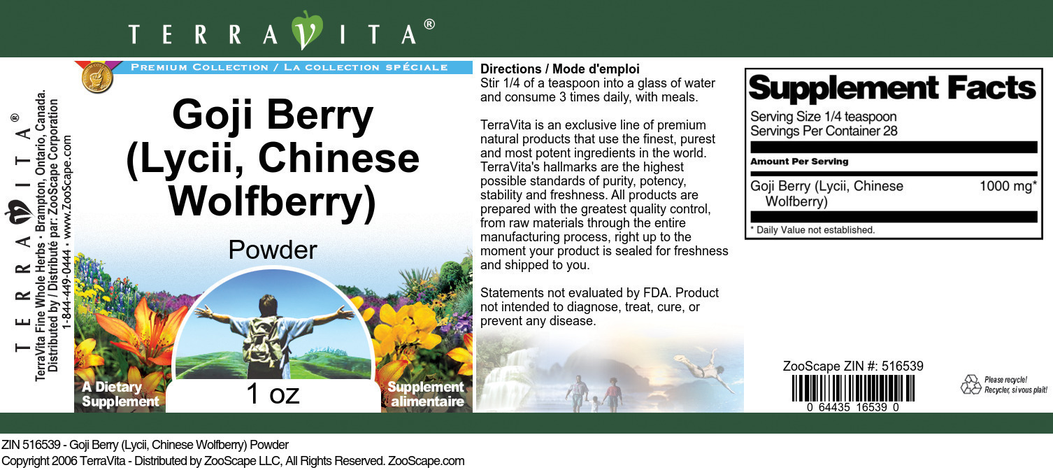 Goji Berry (Lycii, Chinese Wolfberry) Powder - Label