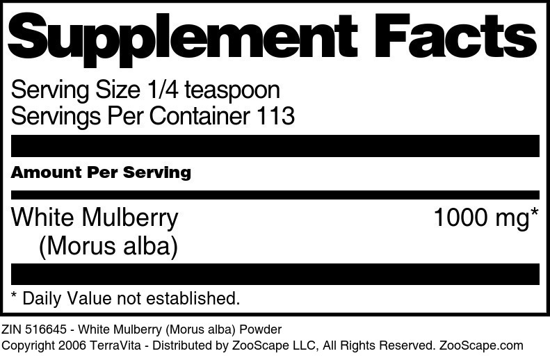 White Mulberry (Morus alba) Powder - Supplement / Nutrition Facts