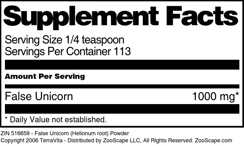 False Unicorn (Helionum root) Powder - Supplement / Nutrition Facts