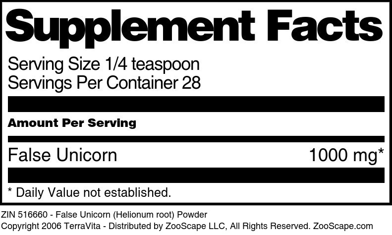 False Unicorn (Helionum root) Powder - Supplement / Nutrition Facts