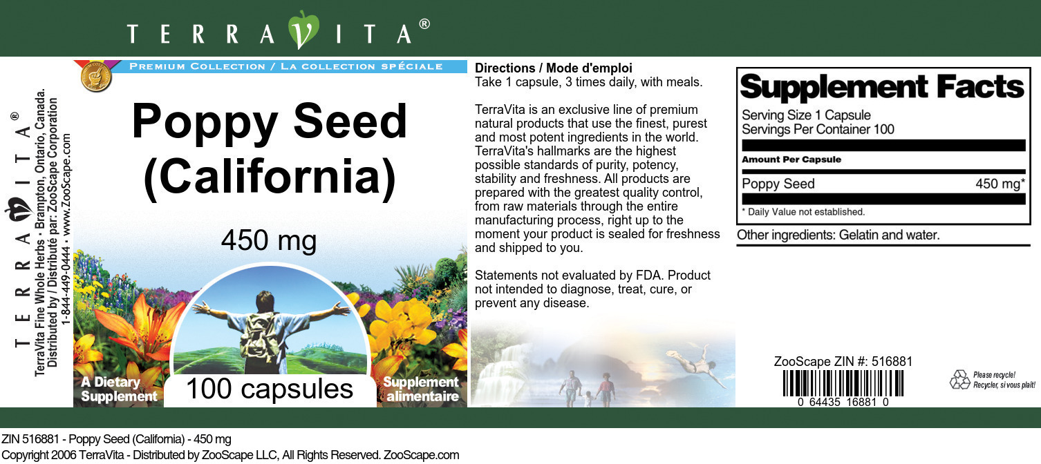 Poppy Seed (California) - 450 mg - Label