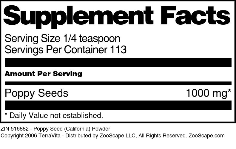 Poppy Seed (California) Powder - Supplement / Nutrition Facts