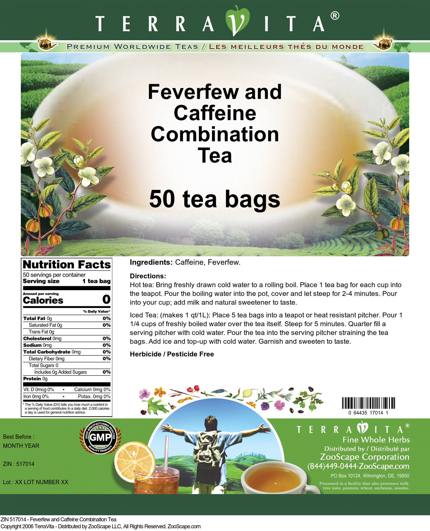 Feverfew and Caffeine Combination Tea - Label