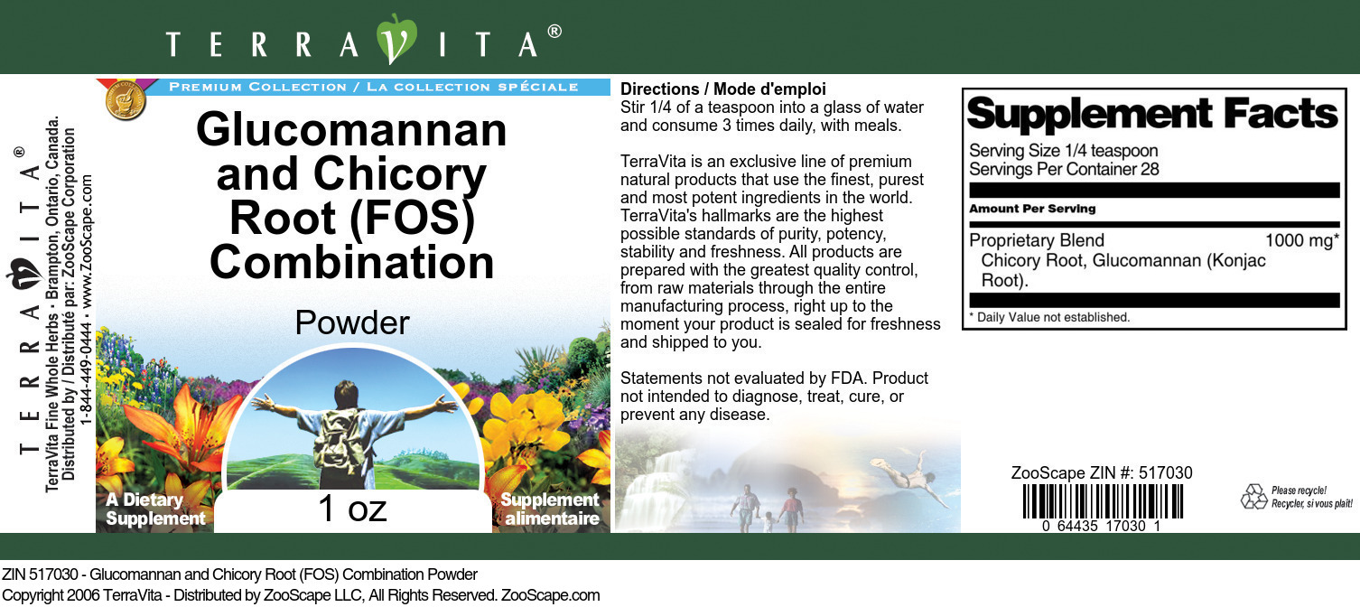 Glucomannan and Chicory Root (FOS) Combination Powder - Label
