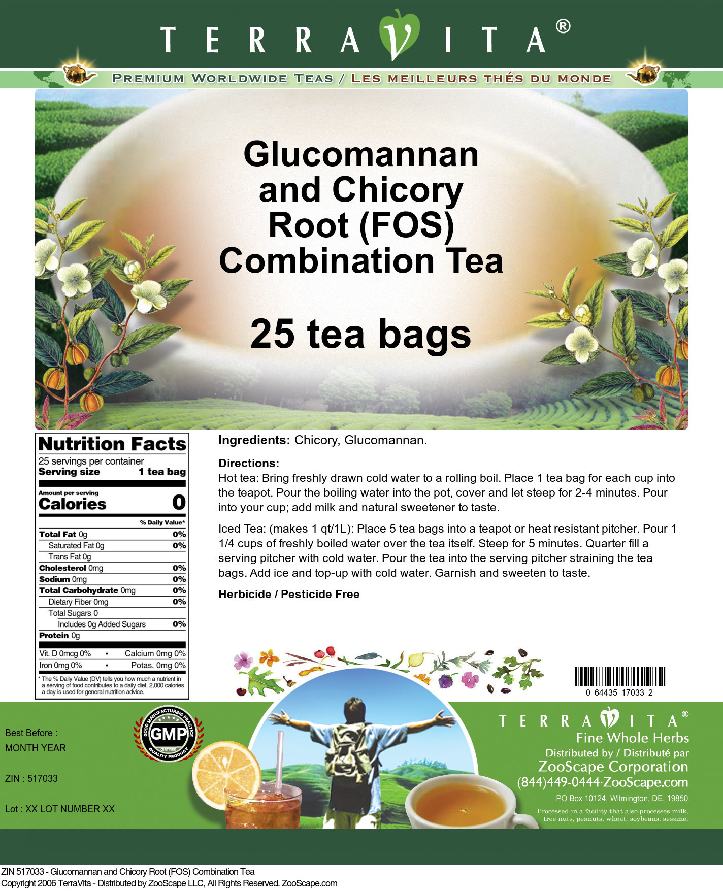 Glucomannan and Chicory Root (FOS) Combination Tea - Label
