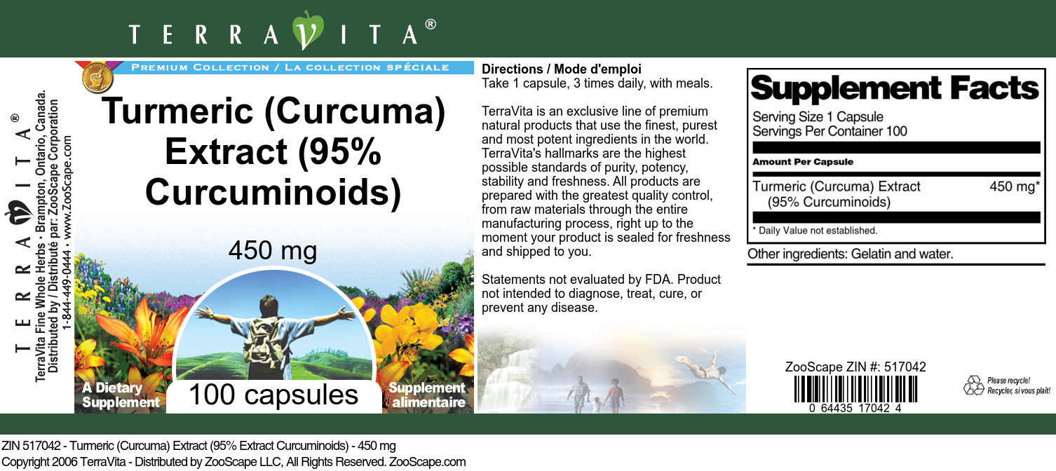 Turmeric (Curcuma) Extract (95% Curcuminoids) - 450 mg - Label