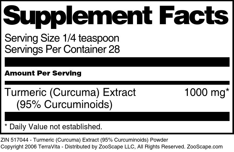 Turmeric (Curcuma) Extract (95% Curcuminoids) Powder - Supplement / Nutrition Facts