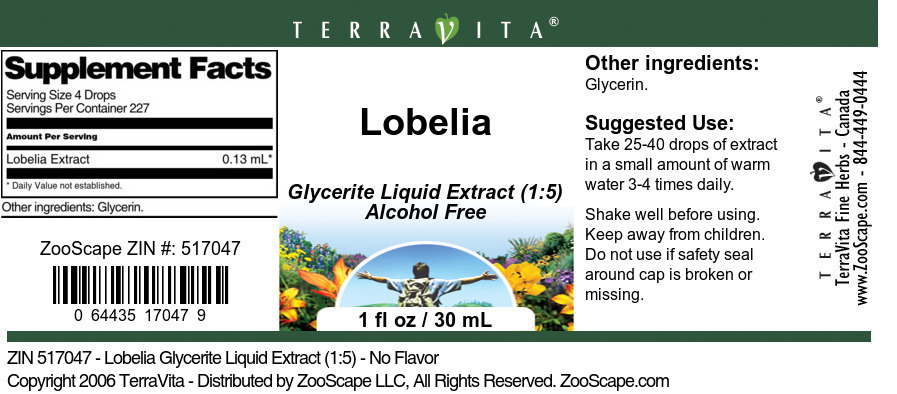 Lobelia Glycerite Liquid Extract (1:5) - Label