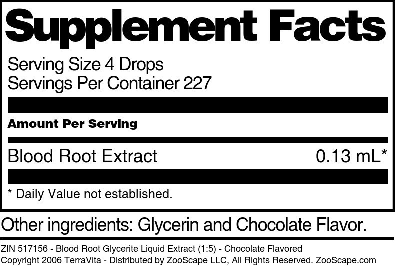 Blood Root Glycerite Liquid Extract (1:5) - Supplement / Nutrition Facts