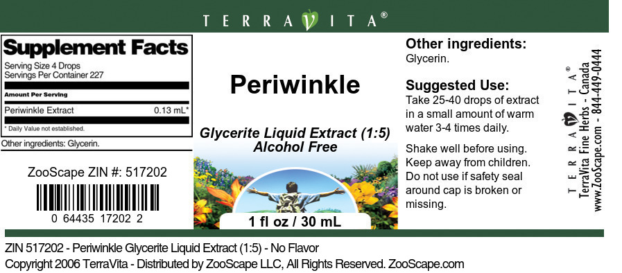 Periwinkle Glycerite Liquid Extract (1:5) - Label
