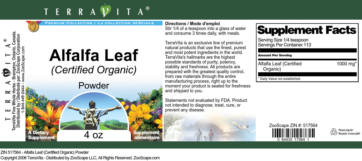 Alfalfa Leaf (Certified Organic) Powder - Label