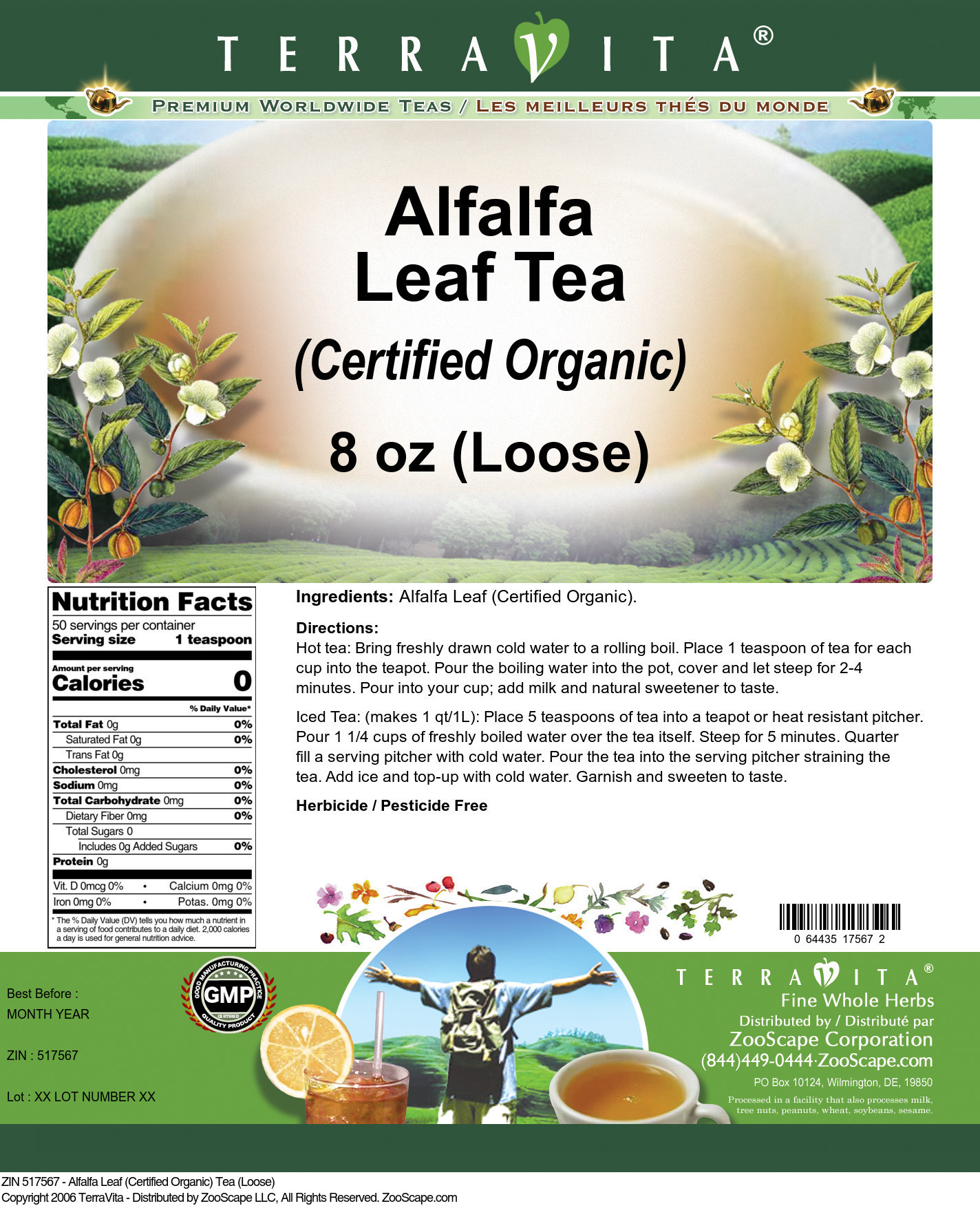 Alfalfa Leaf (Certified Organic) Tea (Loose) - Label