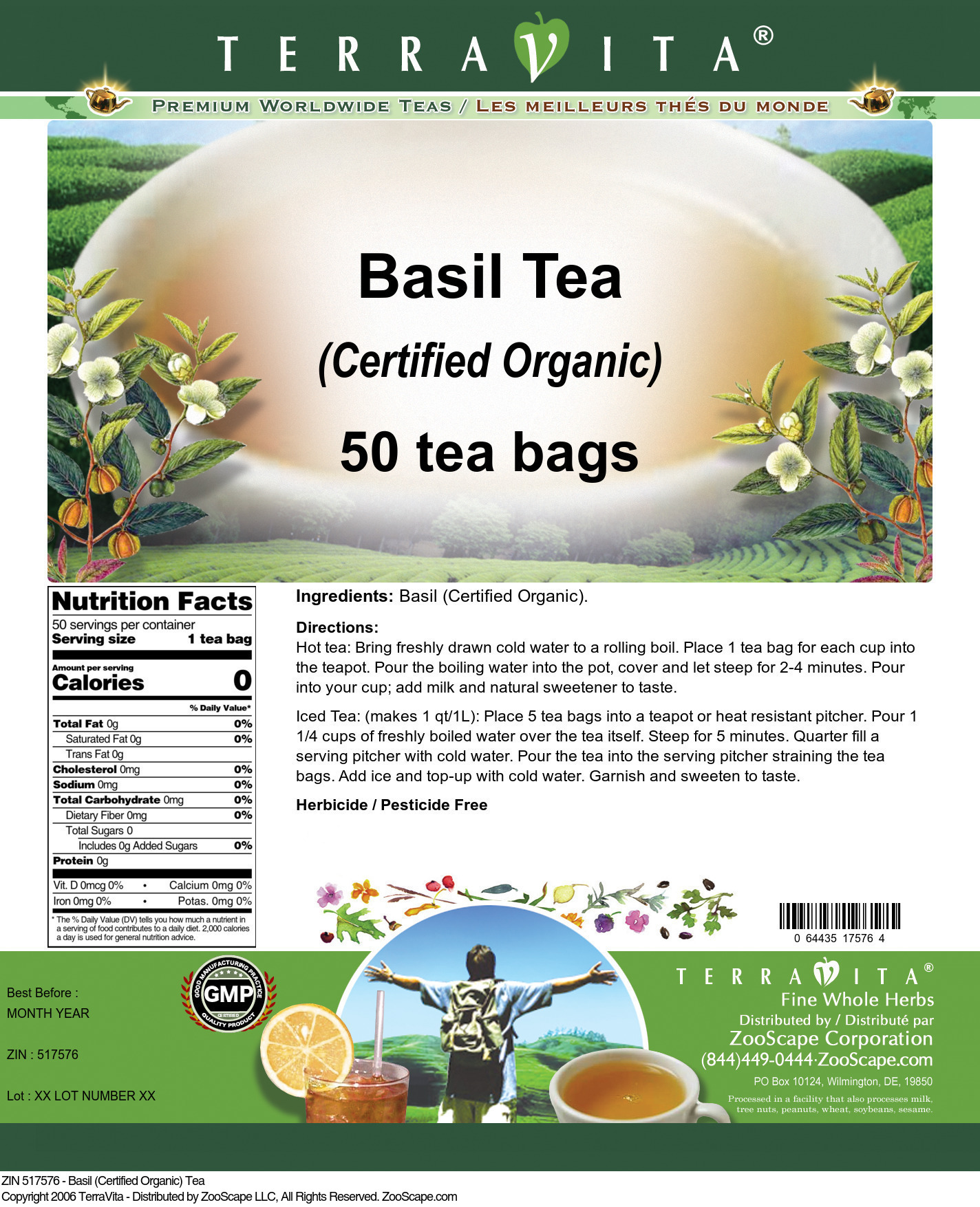 Basil (Certified Organic) Tea - Label