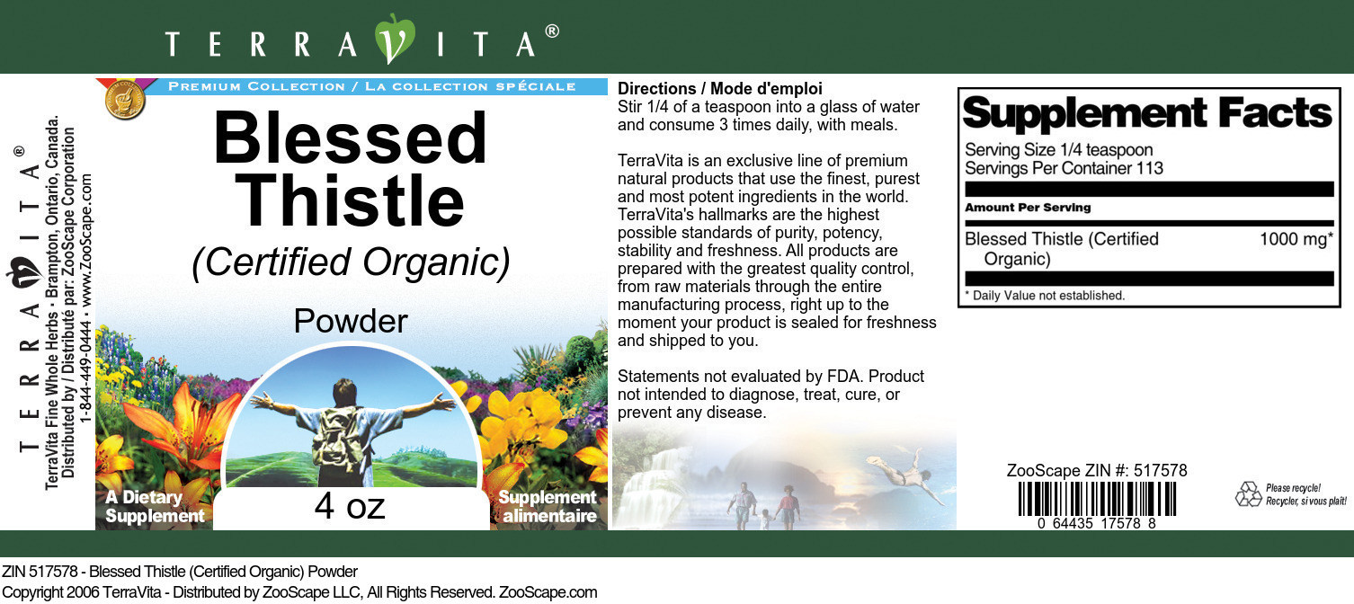 Blessed Thistle (Certified Organic) Powder - Label